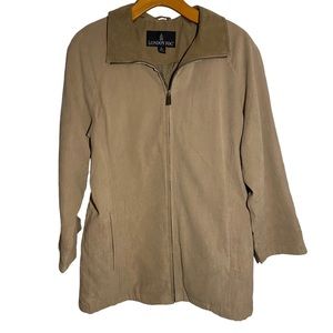 Womens London Fog Suede Zip Up Jacket in Tan / Petite Small